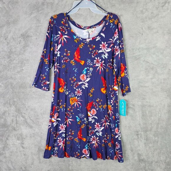 The Pioneer Woman Blue Floral 3/4 Sleeve Dress Rayon Spandex Blend M (8-10) - Picture 2 of 10